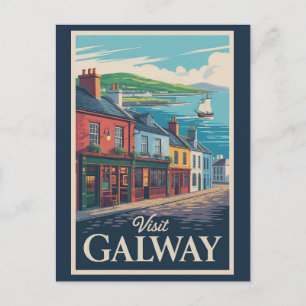 Galway Irland Illustration Reise Kunst Vintage Postkarte