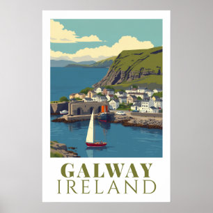Galway Irland Vintage-Hafen Reise Kunst Poster