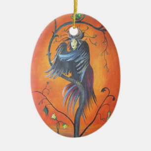 Gamaun der prophetische Vogel mit RuffelFedern Keramik Ornament