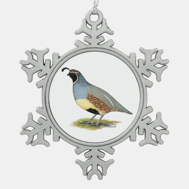 Gambels Wüsten-Wachteln Schneeflocken Zinn-Ornament (Vorderseite)
