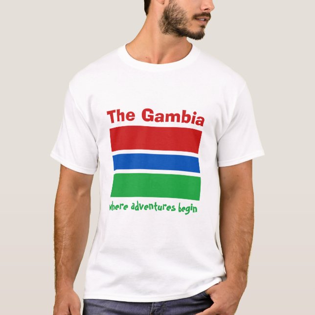 Gambia Flag + Karte + Text T - Shirt (Vorderseite)