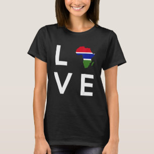 Gambia-Flagge Liebe Afrika Kontinent-Silhouette fü T-Shirt