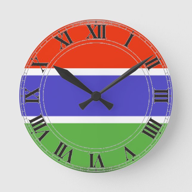 Gambia-Flagge Runde Wanduhr (Vorderseite)