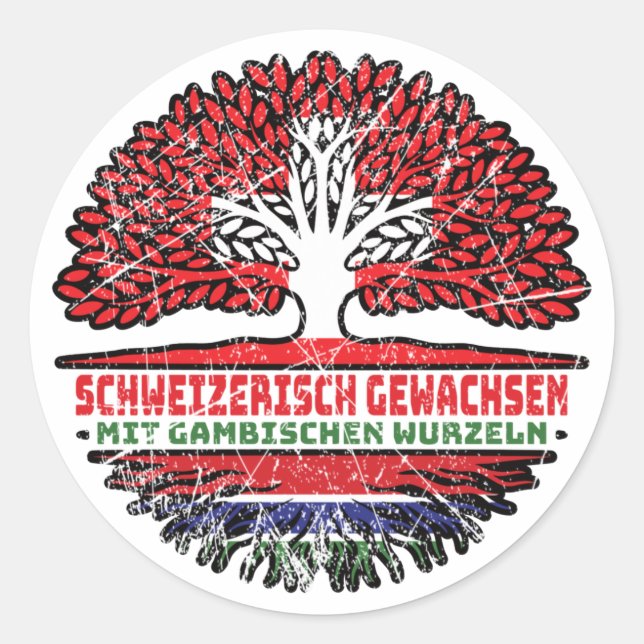 Gambia Gambisch Schweizer Schweiz Baum Wurzel Runder Aufkleber (Vorderseite)
