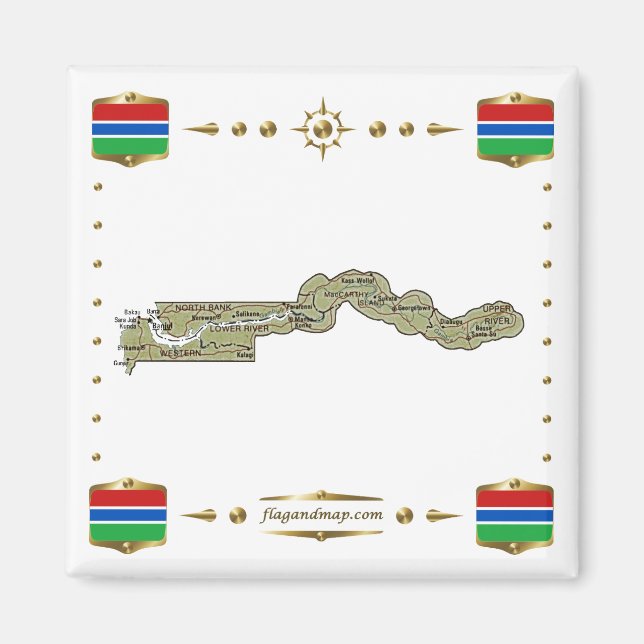 Gambia Karte + Flaggen Magnet (Vorne)