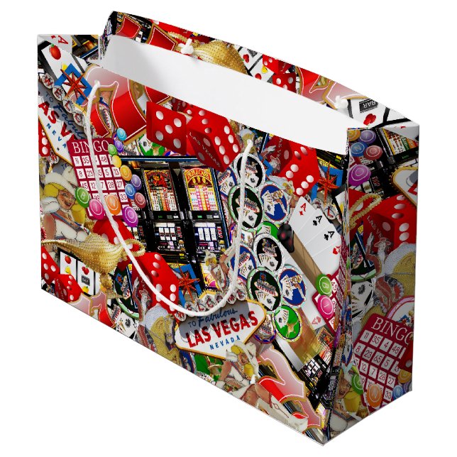 Gamblers Delight - Las Vegas Icons Hintergrund Große Geschenktüte (Rückseite Schrägansicht)