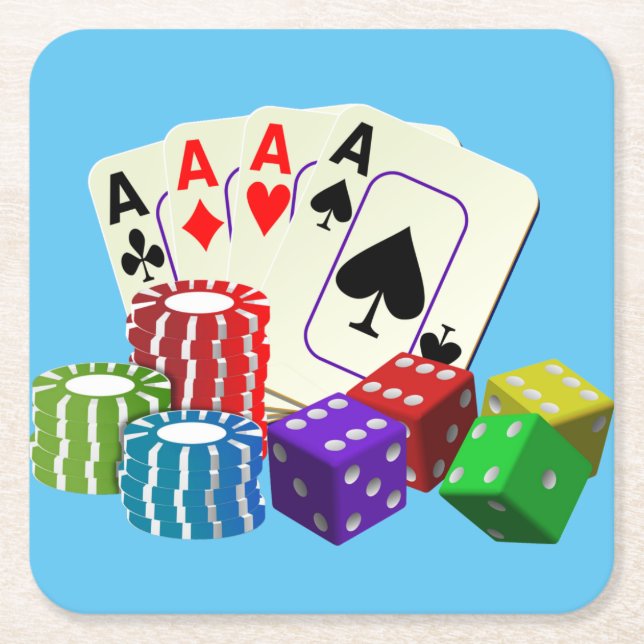 Gambling Casino Poker Chips Rechteckiger Pappuntersetzer (Vorderseite)