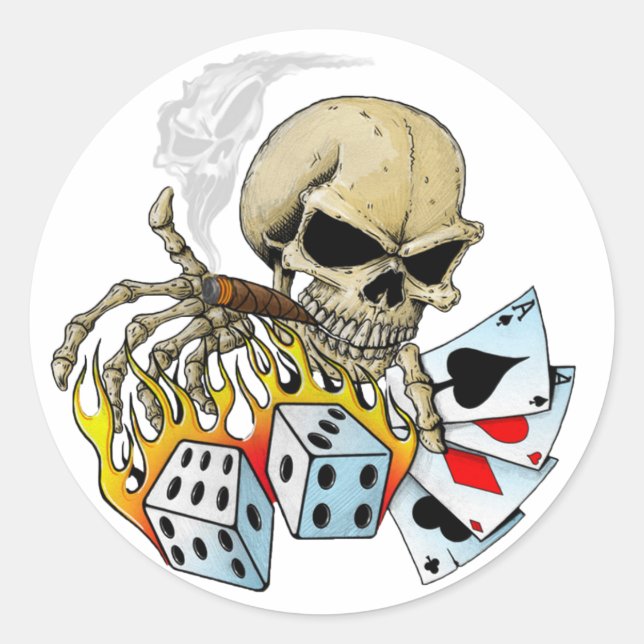 Gambling Skull Runder Aufkleber (Vorderseite)