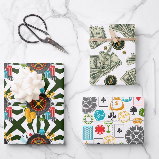Gambling Wrapping Paper Flat Sheet Set 3 Geschenkpapier Set (Vorderseite)