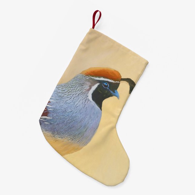 Gambrel's Quail Painting Original Bird Art Kleiner Weihnachtsstrumpf (Vorderansicht (hängend))