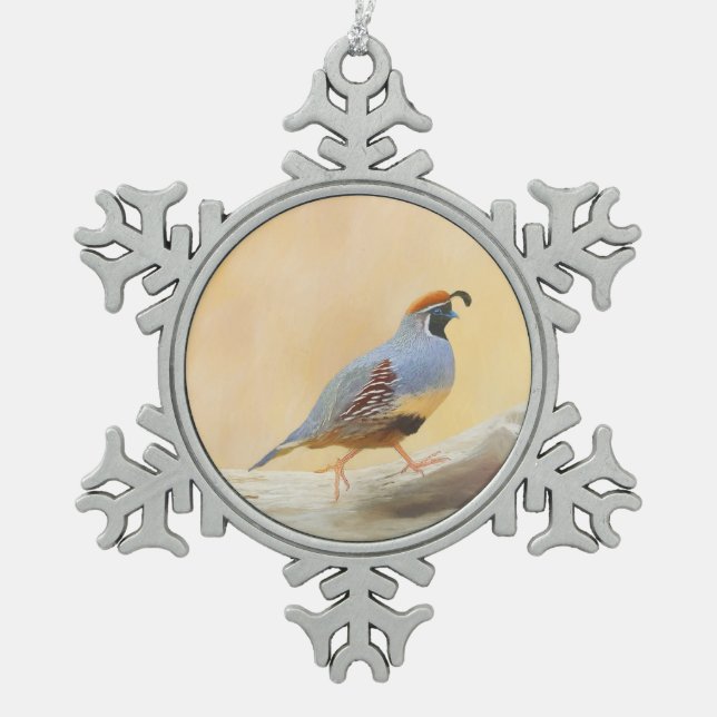 Gambrel's Quail Painting Original Bird Art Schneeflocken Zinn-Ornament (Vorderseite)