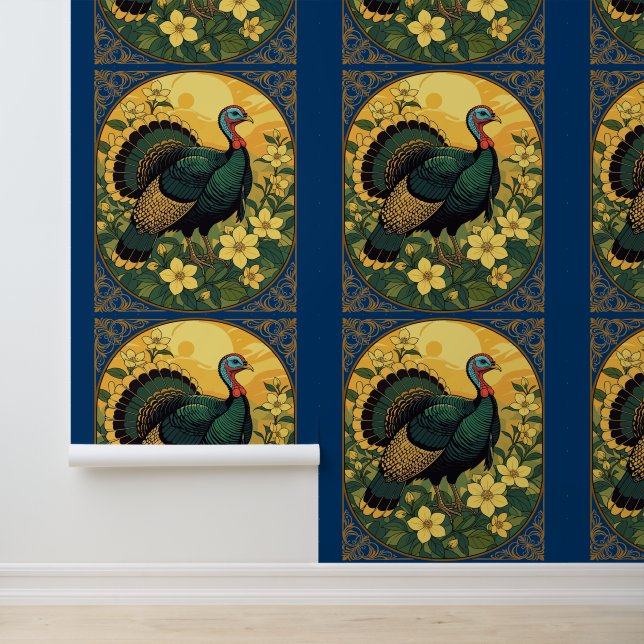Game Bird Wild Turkey und Jasmine Blume Tapete (Anwendung)