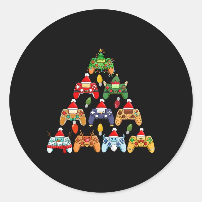 Game Controller Christmas Tree Gamer Boy Girl Funn Runder Aufkleber (Vorderseite)