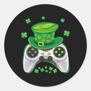 Game Controller Kleeblatt Gamer St Patricks Day Ga Runder Aufkleber