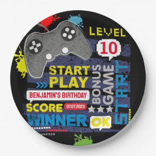 Game Controller Level Up Gamer Geburtstag Pappteller