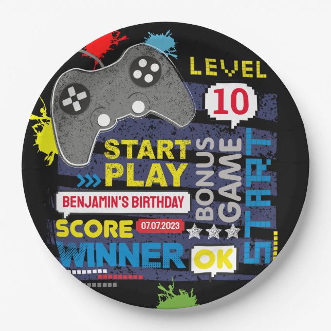Game Controller Level Up Gamer Geburtstag Pappteller (Vorderseite)
