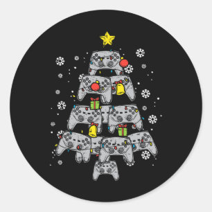 Game Controller Weihnachtsbaum Xmas Boy Men Jugend Runder Aufkleber