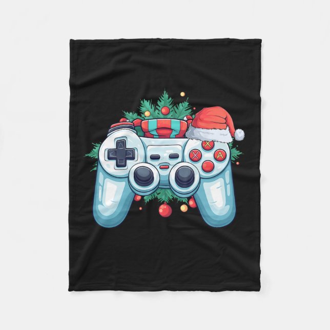 Game Controller Weihnachtsmannmütze Weihnachts Gam Fleecedecke (Vorderseite)
