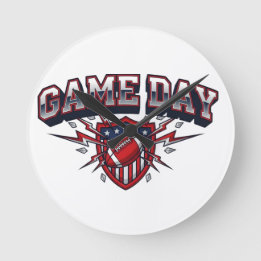 Game Day American Football Patriotischer Schild Sp Runde Wanduhr