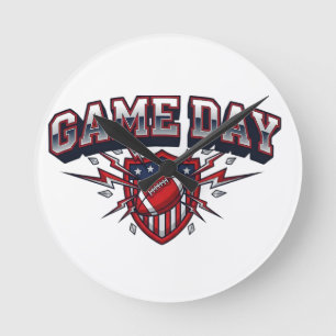 Game Day American Football Patriotischer Schild Sp Runde Wanduhr