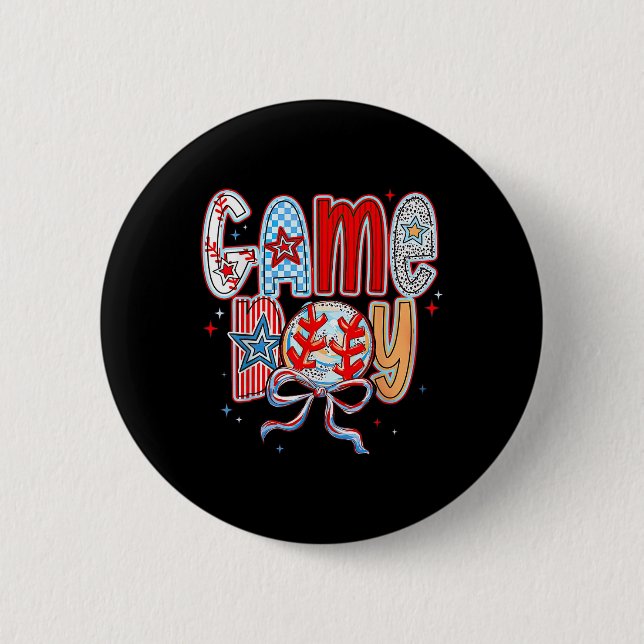 Game Day Baseball Coquette Mama Checkered Mütter Button (Vorderseite)