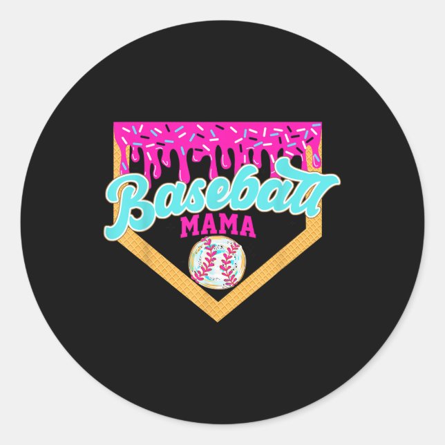 Game Day Baseball Mama Ice Cream Tropfen Baseball  Runder Aufkleber (Vorderseite)