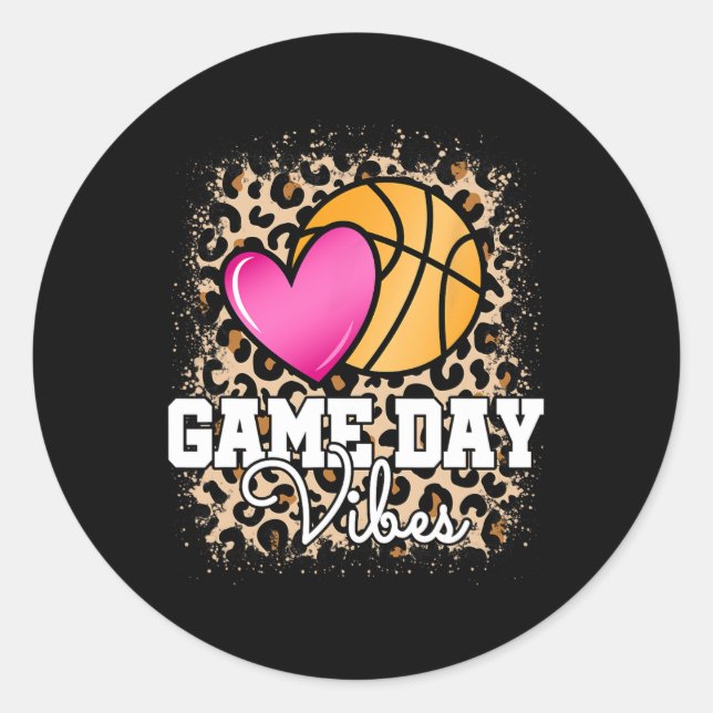 Game Day Basketball Leopard Print Women Girls Bask Runder Aufkleber (Vorderseite)