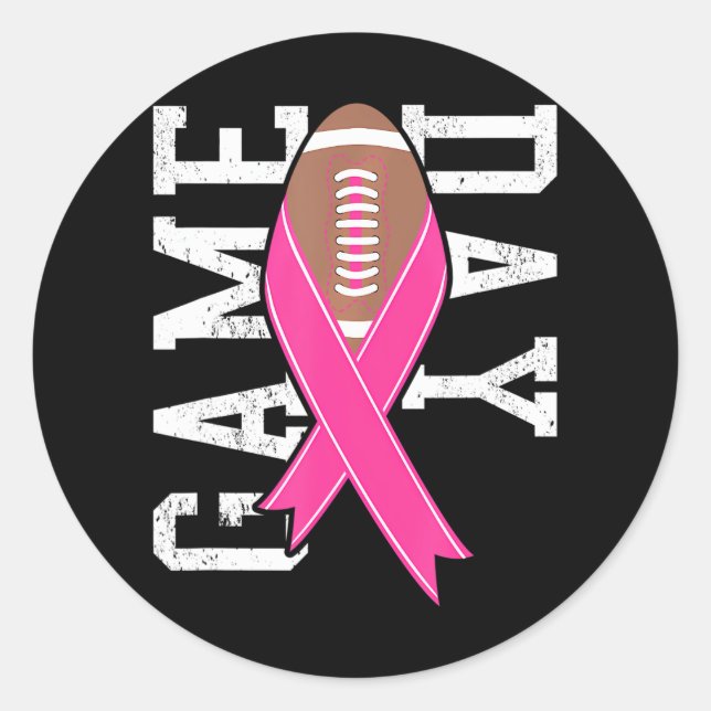 Game Day Bruastkrebs Bewusstsein Pink Football Runder Aufkleber (Vorderseite)