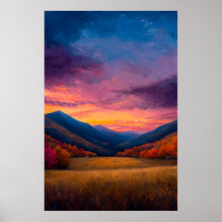 Game Day - Lebhafter Herbstgebirge Sonnenuntergang Poster