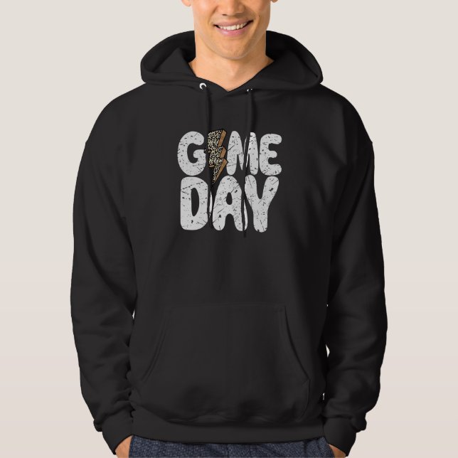 Game Day Leopard Print Lightning Bolt Football Spo Hoodie (Vorderseite)