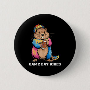 Game Day Stimmung Stammes-Murmeltier hält Football Button