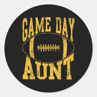 Game Day Tante Yellow Football Auntie Runder Aufkleber