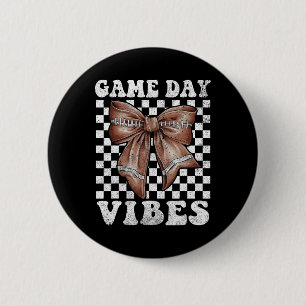 Game Day Vibes Coquette Bow Football Mama Football Button