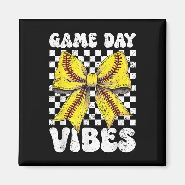 Game Day Vibes Coquette Bow Softball Mama Softball Magnet (Vorne)