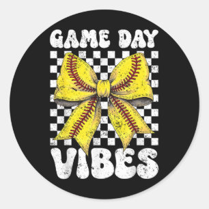 Game Day Vibes Coquette Bow Softball Mama Softball Runder Aufkleber