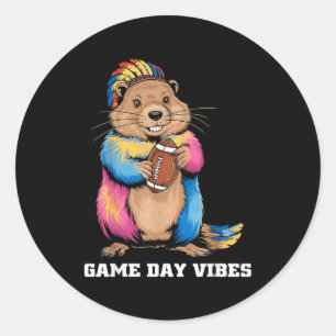 Game Day Vibes Stammesziesel hält Football F Runder Aufkleber