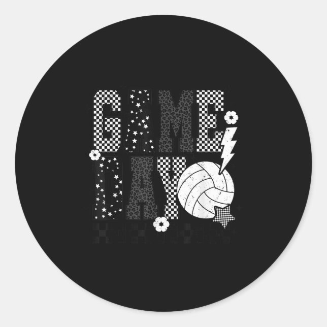 Game Day Volleyball Checked Funny Volleyball Runder Aufkleber (Vorderseite)
