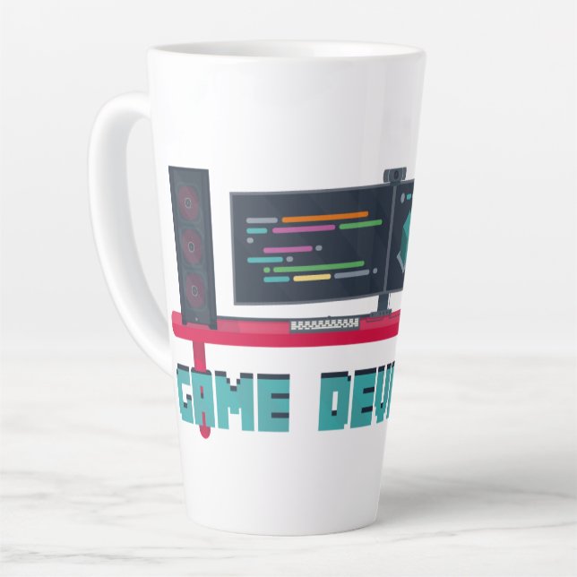 Game Developer Latte Mug - Blue Letters Milchtasse (Linke Ecke)