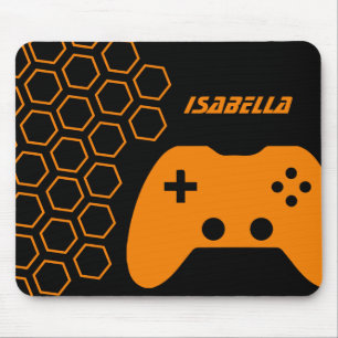 Game Hot Orange & Black Modern Personalisiert Name Mousepad