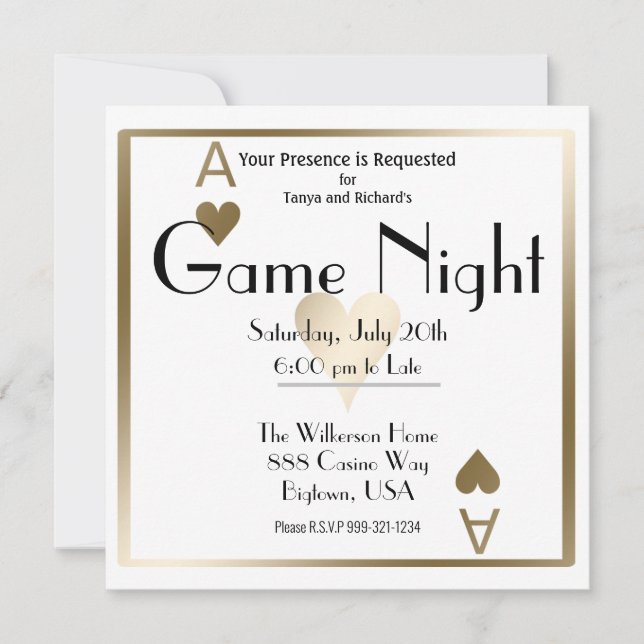 Game Night Gold Ace of Hearts Einladung (Vorderseite)