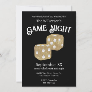 Game Night Gold Glitzer Würfel auf schwarz Einladung