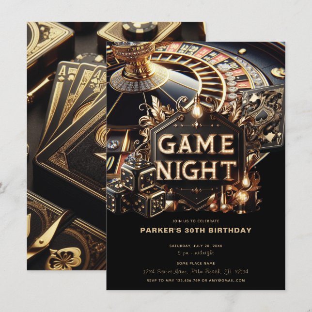 Game Night Party Casino Geburtstag Einladung (Vorne/Hinten)