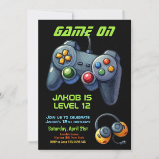 Game Night Video Gamer Joystick Geburtstagsparty Einladung