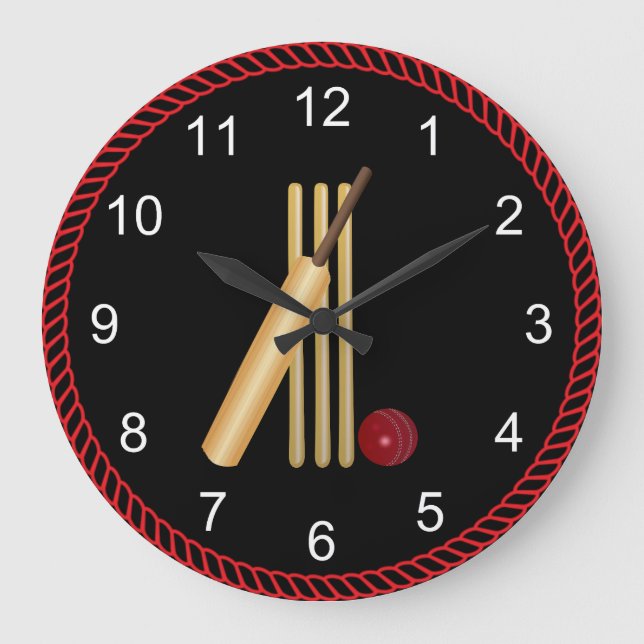 Game of Cricket, Bat and Ball Große Wanduhr (Vorderseite)