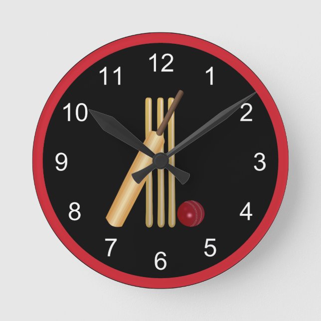 Game of Cricket, Bat and Ball Runde Wanduhr (Vorderseite)