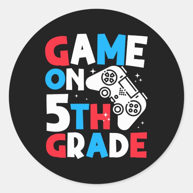 Game On 5th Grade Funny Birthday Boy Gaming Lover Runder Aufkleber (Vorderseite)