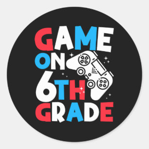 Game On 6th Grade Funny Birthday Boy Gaming Lover Runder Aufkleber