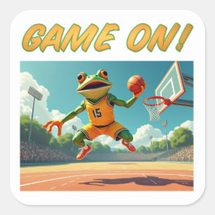 Game On Basketball Frog große Quadrat Aufkleber