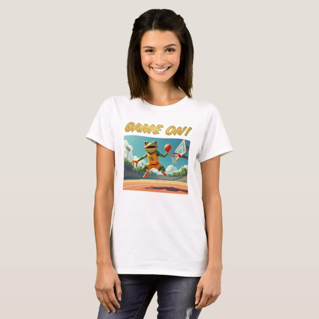 Game On Basketball Froschfrauen Weißer T - Shirt (Vorne ganz)