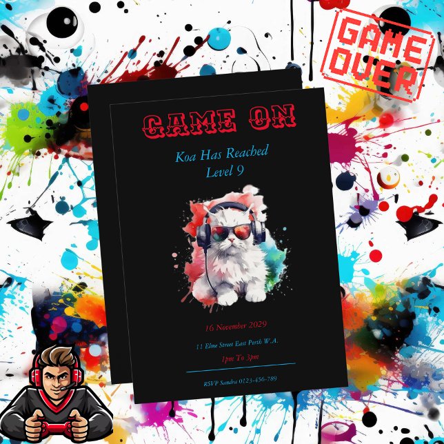 Game On Birthday Nächste Stufe, Gaming Einladung (Game On Folded Invitation)